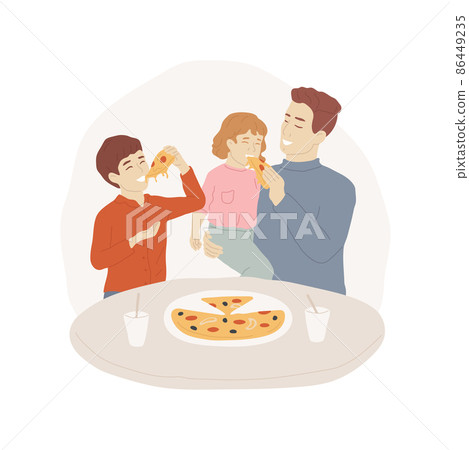 Yummy pizza abstract concept vector illustration. Family traditional cooking, prepare food at home, eating together, child holding yummy slice with stretchy cheese, pizza party abstract metaphor. Yummy pizza abstract concept vector illustration. Family traditional cooking, prepare food at home, eating together, child holding yummy slice with stretchy cheese, pizza party abstract metaphor. 86449235