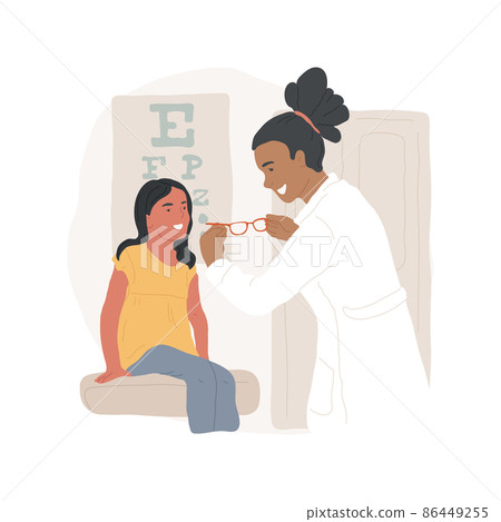 Ophthalmologist isolated cartoon vector illustration. Pediatric ophthalmologist, family health, children eye doctor, child healthcare, optometrist, eyesight check, clinic visit cartoon vector. 86449255