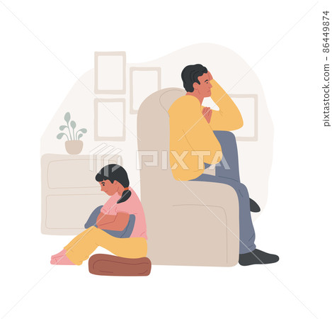 Resentment isolated cartoon vector illustration. Family relationship, kid and parent turn away from each other, sitting with folded hands, having a conflict, feeling resentment cartoon vector. 86449874