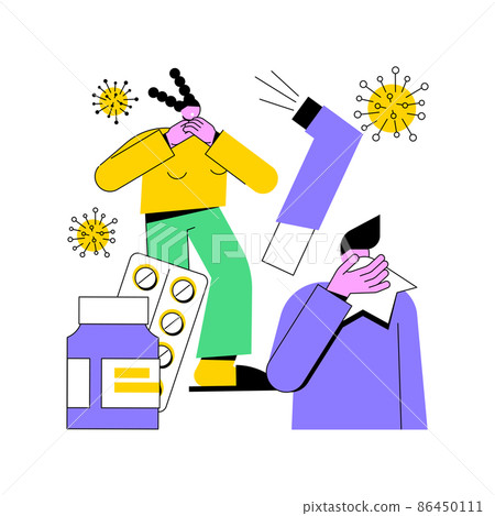 Allergic diseases abstract concept vector illustration. Atopic allergy, severe reaction, antihistamines therapy, allergic disease treatment, skin rash, dermatology clinic abstract metaphor. 86450111