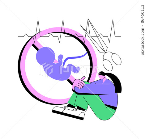 Abortion abstract concept vector illustration. Ending pregnancy, spontaneous abortion, early pregnancy, fetal rights, medical instruments, my body decision, emergency ultrasound abstract metaphor. 86450112