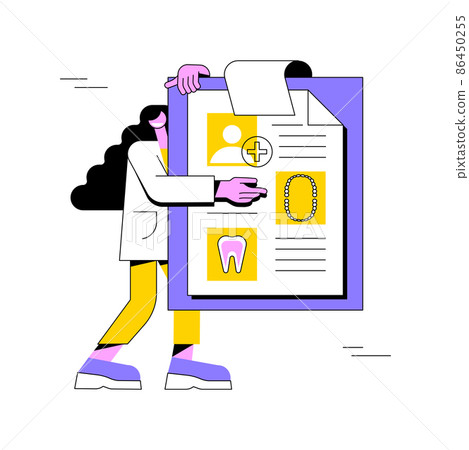 Dental patient card abstract concept vector illustration. Referral card holder, dental office loyalty program, electronic medical record, patient data, smart information system abstract metaphor. 86450255