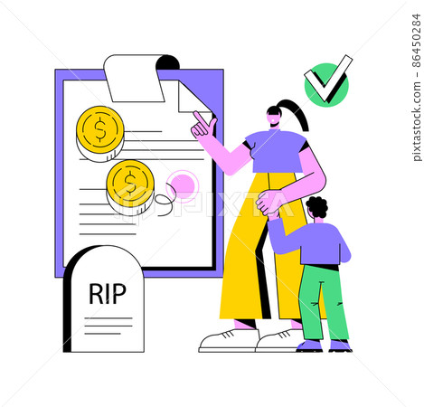 Survivors benefit abstract concept vector illustration. Social security administration, family member die, worker income, death certificate, grieving spouse, application form abstract metaphor. Survivors benefit abstract concept vector illustration. Social security administration, family member die, worker income, death certificate, grieving spouse, application form abstract metaphor. 86450284