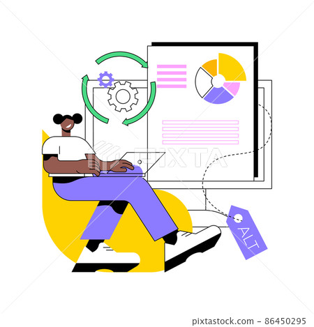 Alt tag optimization abstract concept vector illustration. Website optimization service, alt tag, page navigation, UI element design, menu bar, SEO image description, web search abstract metaphor. 86450295