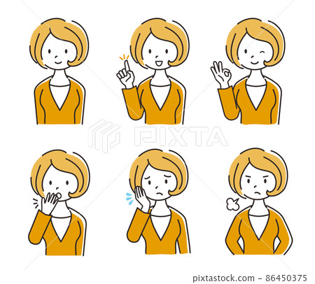 簡單線條女性面部表情插圖集/白色背景 簡單線條女性面部表情插圖集/白色背景 86450375