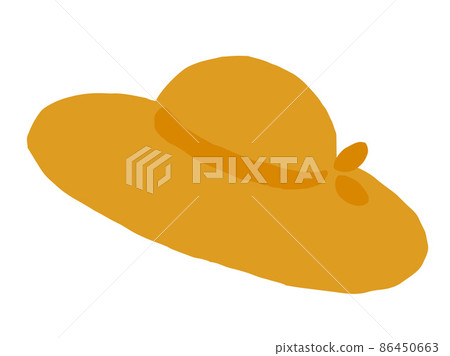Cute yellow ribbon straw hat / hand drawn illustration Cute yellow ribbon straw hat / hand drawn illustration 86450663