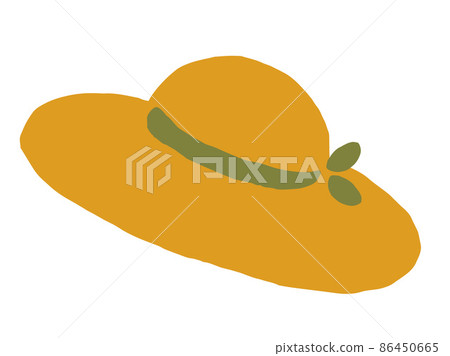 Cute green ribbon straw hat / hand drawn illustration Cute green ribbon straw hat / hand drawn illustration 86450665