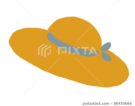 Cute blue ribbon straw hat / hand drawn illustration Cute blue ribbon straw hat / hand drawn illustration 86450666