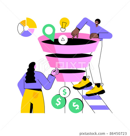 Marketing funnel abstract concept vector illustration. Internet marketing technique, sales funnel formula, product cycle, advertising system control, awareness conversion abstract metaphor. 86450723
