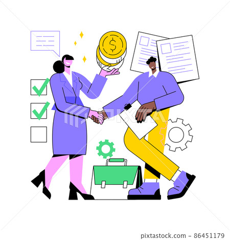 Money lending abstract concept vector illustration. Small money lenders, private individuals loans, short term financing, commercial and industrial bank credit, working capital abstract metaphor. 86451179