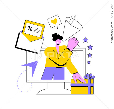 Promotion strategy abstract concept vector illustration. Brand sales promotion, get consumer to try product, customer loyalty, marketing campaign service, identify target audience abstract metaphor. 86451286