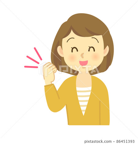 插圖素材：一名年輕女子微笑著做膽量姿勢 86451393