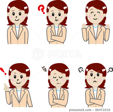 Upper body of middle-aged woman in suit, set of... - Stock Illustration ...
