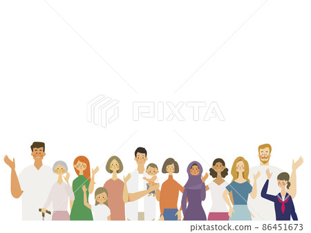 各種人並肩揮手的插圖 86451673