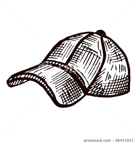 Baseball cap sketch isolated. Casual modern headwear in hand drawn style. Baseball cap sketch isolated. Casual modern headwear in hand drawn style. 86453031