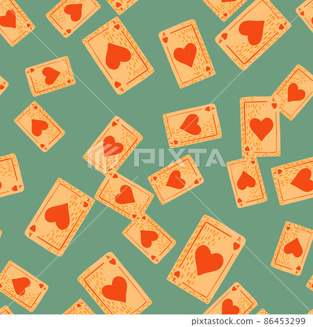 Game cards seamless pattern. Design gambling. Repeated texture in doodle style. Game cards seamless pattern. Design gambling. Repeated texture in doodle style. 86453299