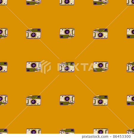 Photo camera vintage seamless pattern. Retro photo cameras design. Repeated texture in doodle style. Photo camera vintage seamless pattern. Retro photo cameras design. Repeated texture in doodle style. 86453300