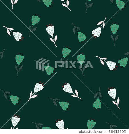 Flower cute seamless pattern. Hand drawn field background. 86453305