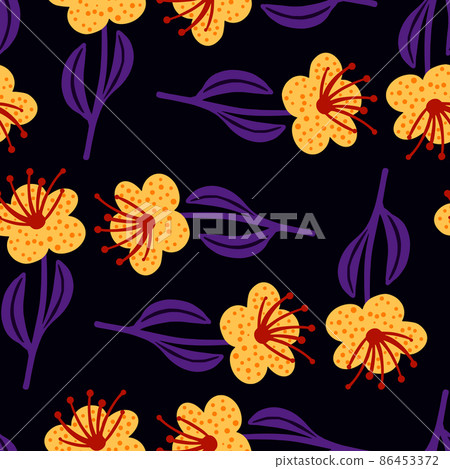 Flowers seamless patternon black background. Fashion texture floral. 86453372