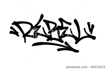 Sprayed rebel font graffiti with overspray in black over white. Vector illustration. Sprayed rebel font graffiti with overspray in black over white. Vector illustration. 86453655