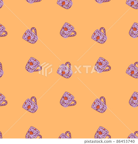 Cute mugs seamless pattern. Background of teatime. Cute mugs seamless pattern. Background of teatime. 86453740
