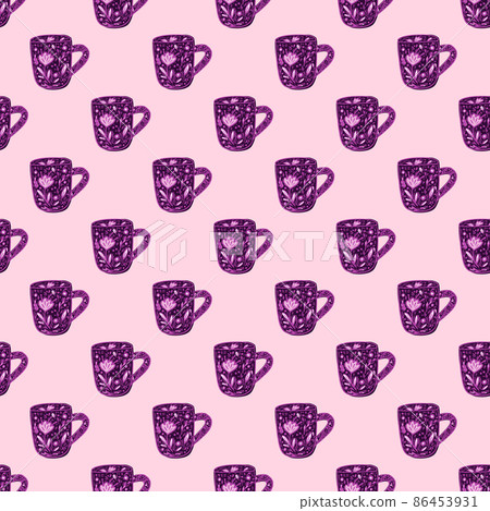 Cute mugs seamless pattern. Background of teatime. Cute mugs seamless pattern. Background of teatime. 86453931