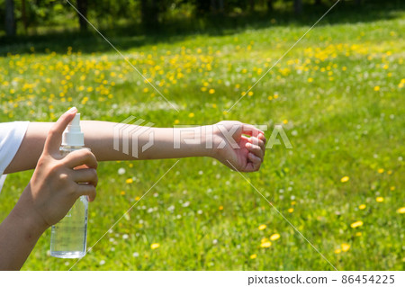 Scene of applying insect repellent spray 86454225