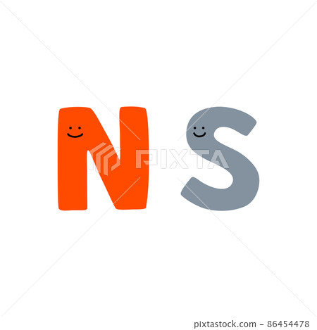 Illustration of magnet characters (N pole and S pole) (white background, vector, clipping) 86454478