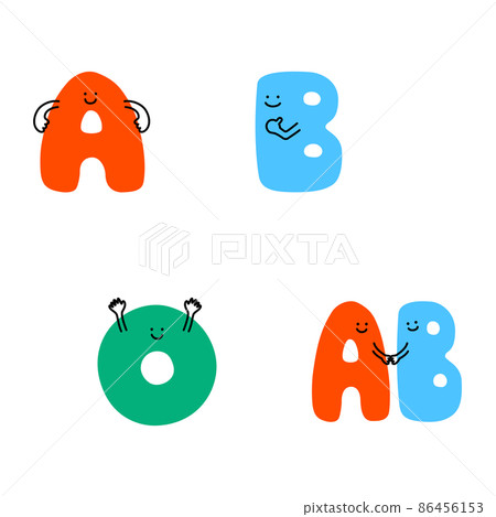 Blood type character illustration set (white background, vector, clipping) 86456153