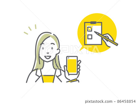 使用智能手機工作的年輕商人 簡單時尚的線條藝術插圖 使用智能手機工作的年輕商人 簡單時尚的線條藝術插圖 86458854