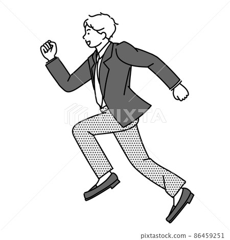 一個高中男孩或一個初中男孩穿著制服跑步的單色插圖 86459251