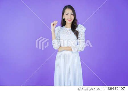 Portrait beautiful young asian woman smile with action Portrait beautiful young asian woman smile with action 86459407