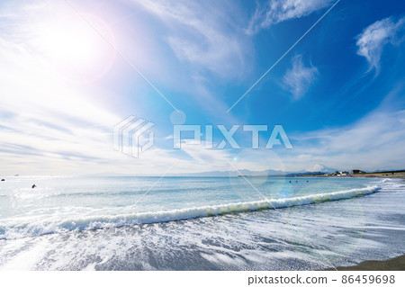 Chigasaki coast, beach, Mt. Fuji, winter 86459698