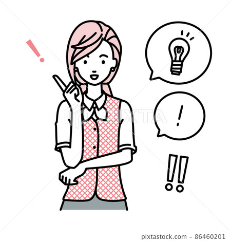 一組燈泡和感嘆號的女氣球穿著文員制服站起來想出了一個絕妙的主意 86460201
