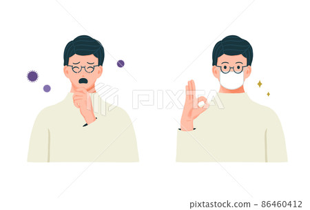 一名男子戴口罩以防止感染的插圖 86460412