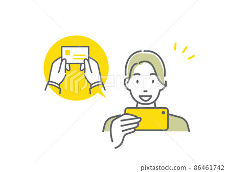 使用智能手機工作的年輕商人 簡單時尚的線條藝術插圖 使用智能手機工作的年輕商人 簡單時尚的線條藝術插圖 86461742