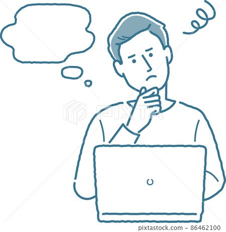 A man troubled in front of a personal computer A man troubled in front of a personal computer 86462100