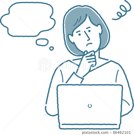 A woman troubled in front of a personal computer A woman troubled in front of a personal computer 86462101