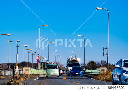 Prefectural Road Bridge Traffic Saitama Prefectural Road No. 12 Tarouemon Bridge across the Arakawa b-2 High Saturation Prefectural Road Bridge Traffic Saitama Prefectural Road No. 12 Tarouemon Bridge across the Arakawa b-2 High Saturation 86462801