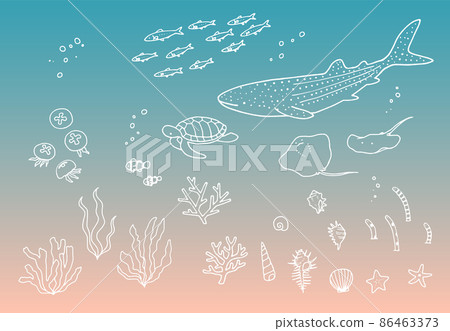 Cute hand-painted marine life aquarium decoration illustration set 86463373