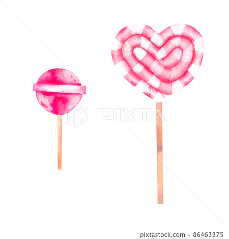 Watercolor lollipops for Valentine's Day on a white background 86463375