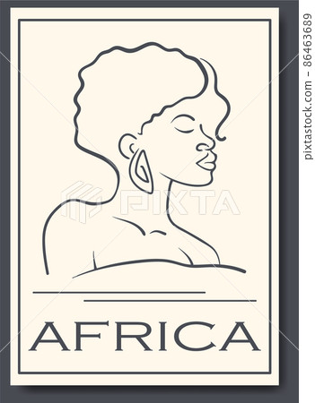 African woman portrait line drawing beige poster 86463689
