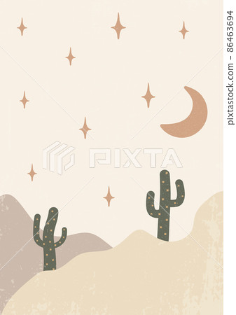 Abstract contemporary aesthetic desert landscape with texture. Earth tones, beige colors. Boho wall decor. 86463694