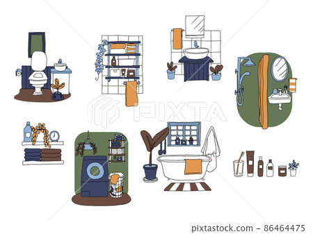 水周圍的插圖集 可笑的手寫插圖 矢量線圖上的簡單著色 86464475