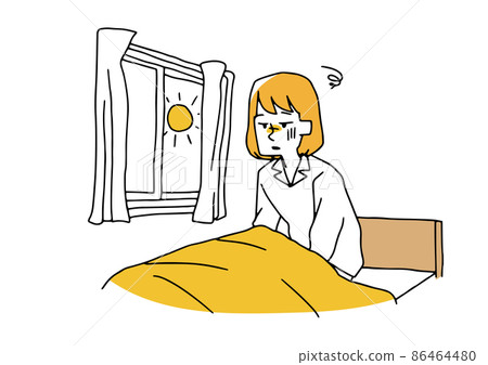 A young woman who greeted the morning without sleeping, a comical handwritten person illustration, a simple coloring on a vector line drawing 86464480