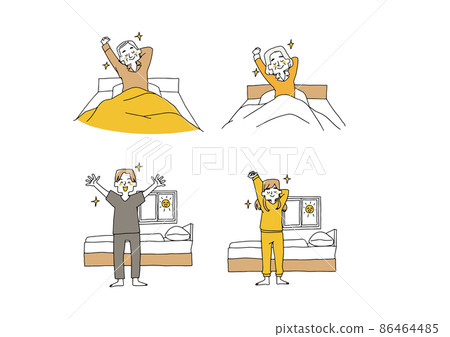 A set of people who woke up comfortably in the morning. Comical handwritten person illustrations. Simple coloring of vector line drawings. A set of people who woke up comfortably in the morning. Comical handwritten person illustrations. Simple coloring of vector line drawings. 86464485