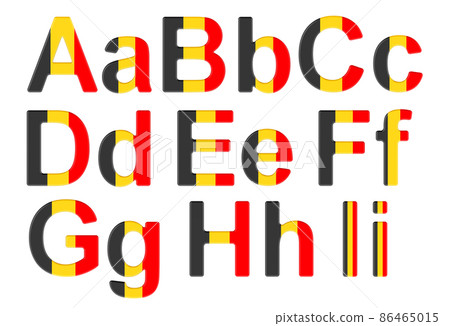 Letters with Belgian flag. A, B, C, D, E, F, G, H, I uppercase and lowercase letters. 3D rendering 86465015