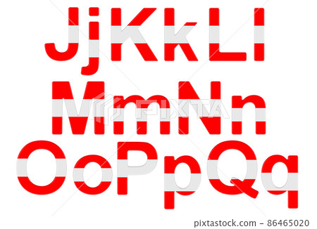 Letters with Austrian flag. J, K, L, M, N, O, P uppercase and lowercase letters. 3D rendering 86465020