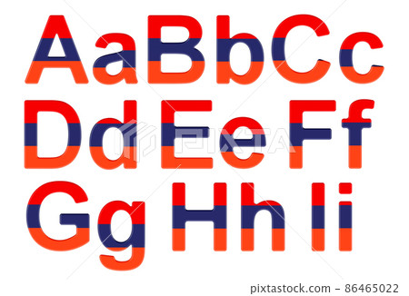 Letters with Armenian flag. A, B, C, D, E, F, G, H, I uppercase and lowercase letters. 3D rendering 86465022