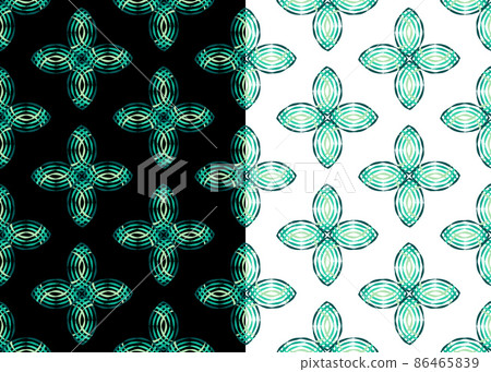 Geometrical semi circle shapes seamless pattern. Ornamental futuristic surface layer in blue green tones color. Hand drawn doodle lines. Black or white easy editable color background. Vector 86465839